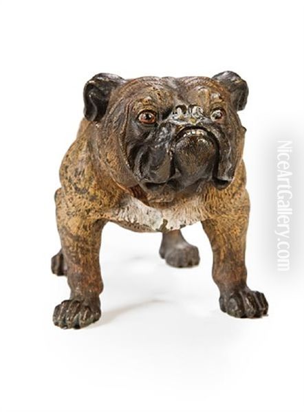 A Large Austrian Cold Painted Figure Of A Bull Dog Oil Painting by Franz Xavier Bergmann