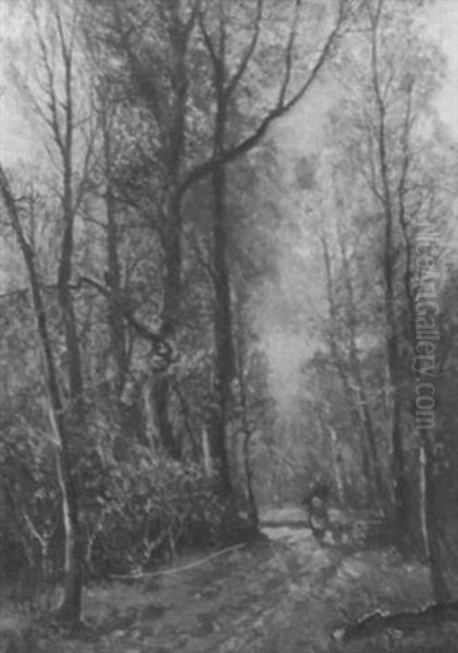 Reisigsammlerin Auf Waldweg Oil Painting by Max Bergmann