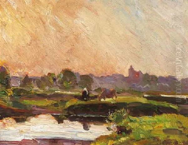 Landschaft Bei Furstenberg A.d. Oder Oil Painting by Max Bergmann