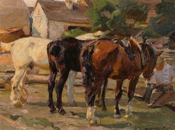 Bauer Mit Drei Pferden Oil Painting by Max Bergmann