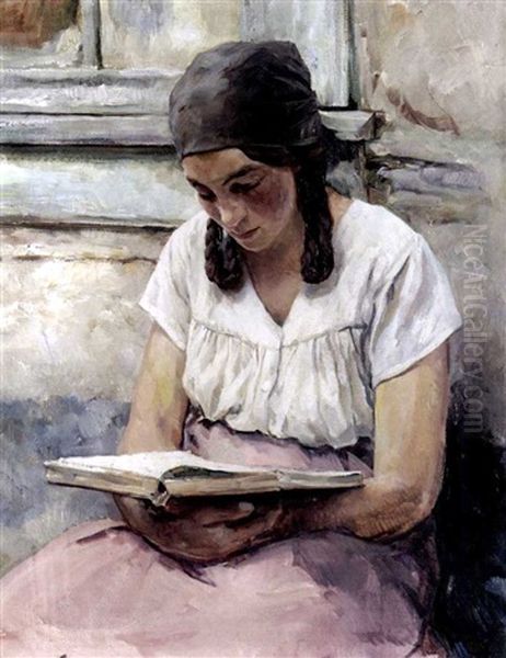 Feierabend/lesendes Madchen Oil Painting by Max Bergmann