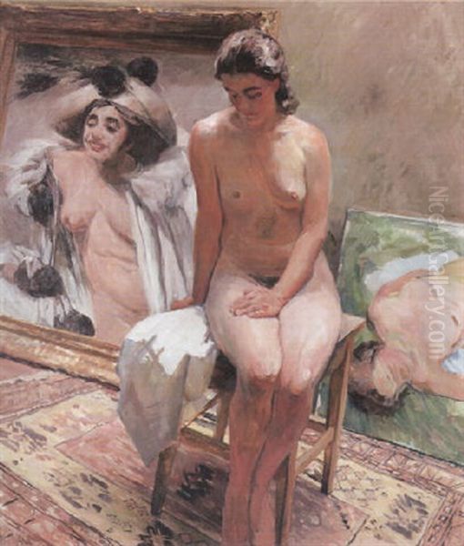 Akt Im Atelier Oil Painting by Max Bergmann
