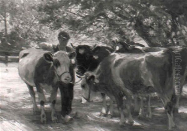 Huterbub Mit Kuhen Oil Painting by Max Bergmann
