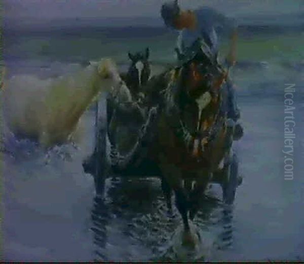 Pferdeschwemme In Den Wortherauen Oil Painting by Max Bergmann