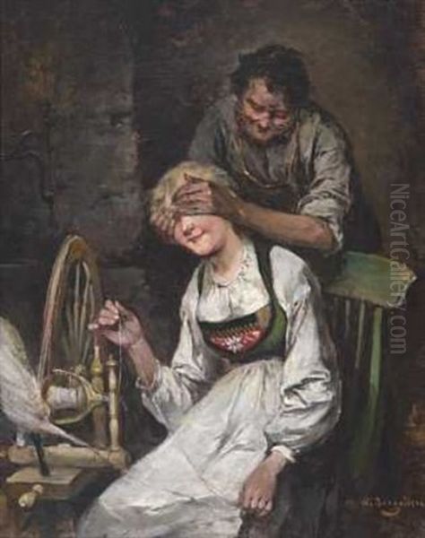 Gjett Hvem? Oil Painting by Nils Nilsen Bergslien