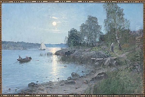 Sommarkvall Oil Painting by Alfred Mauritz Bergstroem