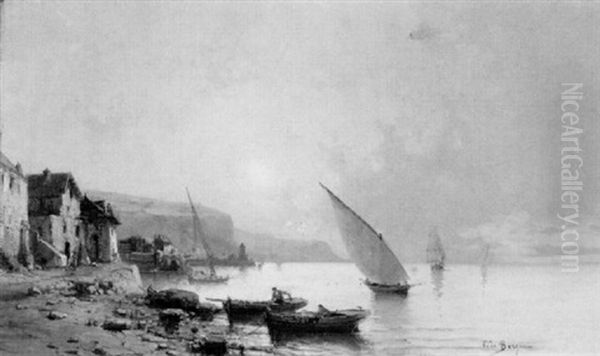 Pecheurs Au Bord D'une Cote, Pres D'un Village Oil Painting by Tony-Francois de Bergue