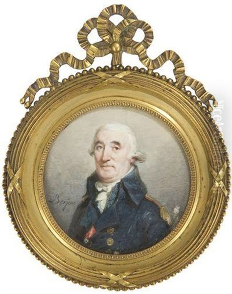 Officier D'infanterie, Lieutenant Ou Capitaine, En Buste De Trois Quarts A Gauche En Uniforme Bleu, Epaulette Or-argent Gansee De Rouge, Contre Epaulette, Decore De L'ordre De St. Louis Oil Painting by Antoine Berjon