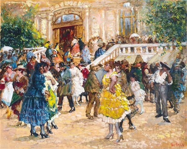 Festive Crowd Oil Painting by Antal Berkes