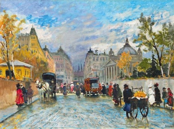 Street In Paris Oil Painting by Antal Berkes