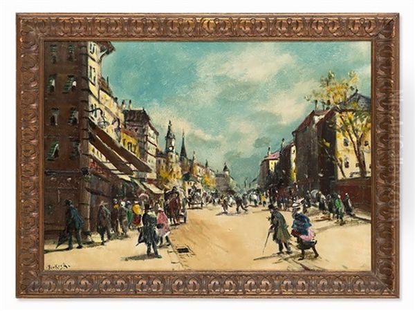 Street Scene In Autumn Oil Painting by Antal Berkes