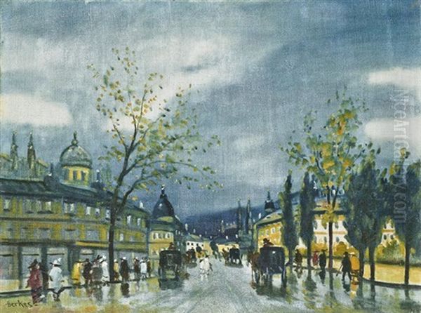 Esti Nagyvaros Oil Painting by Antal Berkes