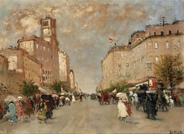 Paris - Street Corner Oil Painting by Antal Berkes