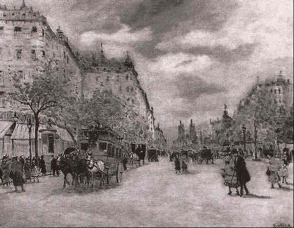 Belebte Strase Oil Painting by Antal Berkes