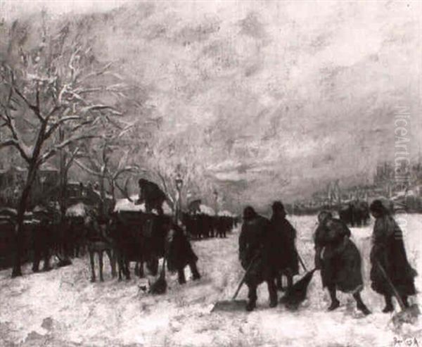 Grossstadtstrasse Im Winter Oil Painting by Antal Berkes