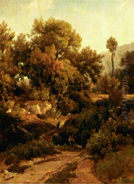 Bakket Landskab Oil Painting by Jean Francois Armand Felix Bernard