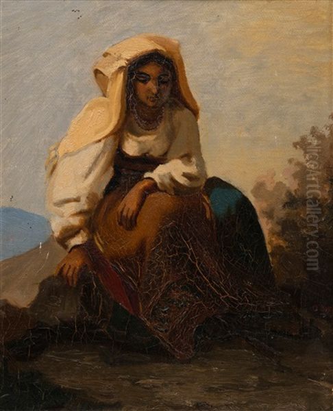 Italian Woman Sitting, 1870 Oil Painting by Gunnar Fredrik Berndtson