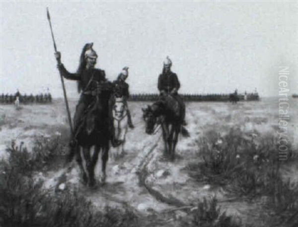 Battlion Crossing The Plain Oil Painting by Etienne Prosper Berne-Bellecour