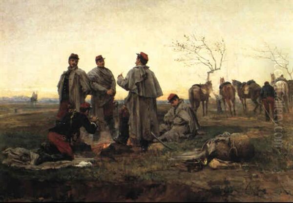 A Cavalry Halt Oil Painting by Etienne Prosper Berne-Bellecour