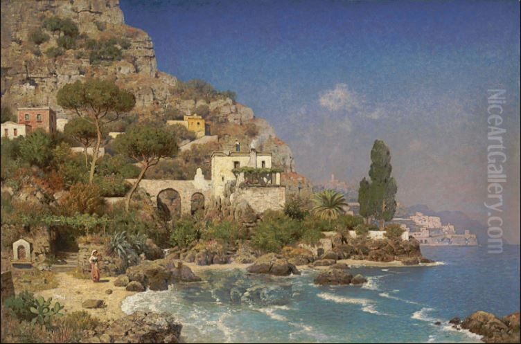 A View Of The Amalfi Coast Oil Painting by Edmund Berninger