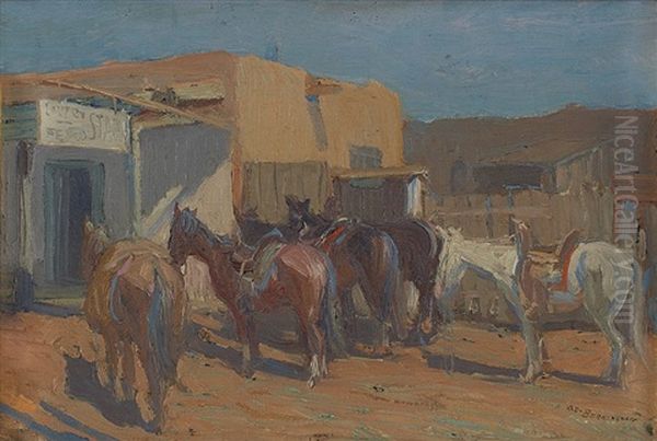 Five Horses Oil Painting by Oscar Edmund Berninghaus