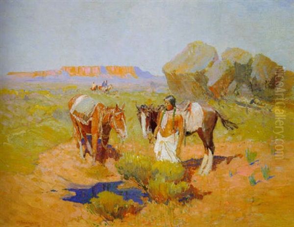The Watering Hole Oil Painting by Oscar Edmund Berninghaus