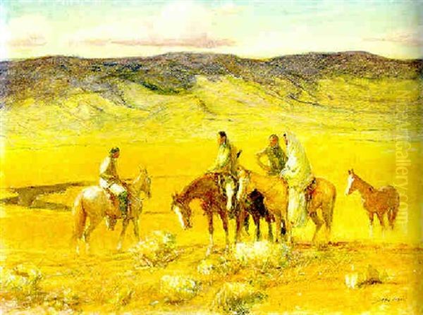Pueblo Indians On Their Reservation Oil Painting by Oscar Edmund Berninghaus