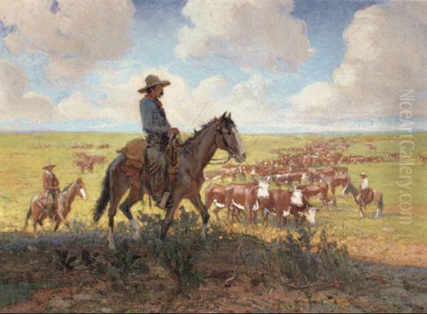The Round-up Oil Painting by Oscar Edmund Berninghaus