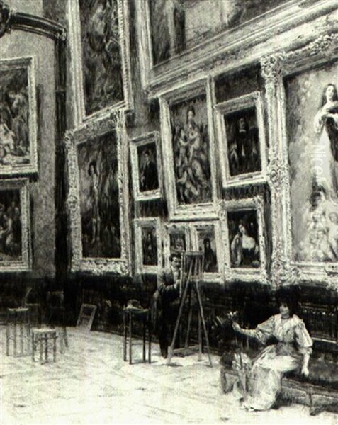 Interieur Du Louvre Oil Painting by Louis Beroud