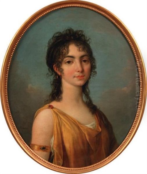Portrait De Femme A La Robe Jaune Oil Painting by Jean-Simon Berthelemy