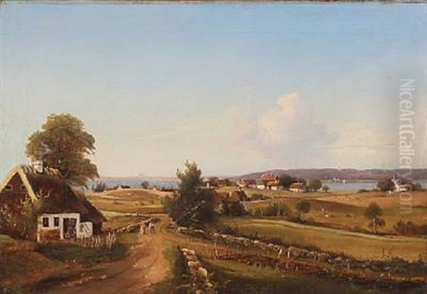 View From Esrum Lake With Fredensborg Castle In The Background Oil Painting by Christian Bernh. Severin Berthelsen