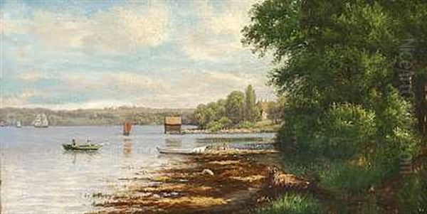 Smabade Ud For Kysten I Svendborgsund En Stille Sommerdag Oil Painting by Christian Bernh. Severin Berthelsen