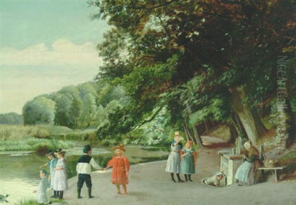 Bornefodselsdag Ved Emilie Kilde, Klampenborg Oil Painting by Christian Bernh. Severin Berthelsen