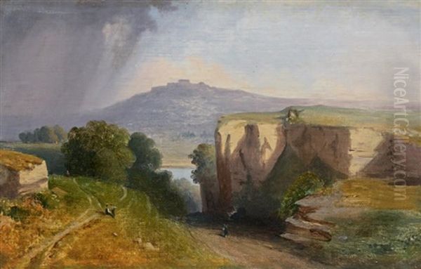Vue Des Environs De Nemi Par Temps D'orage Oil Painting by Edouard Francois Bertin