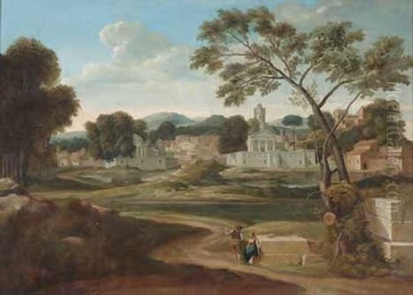 A Neo-classical Landscape With Figures In The Foreground Oil Painting by Jean Victor Bertin