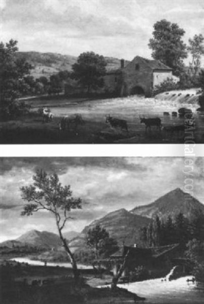 Paysage Montagneux Avec Moulin A Eau Oil Painting by Jean Victor Bertin