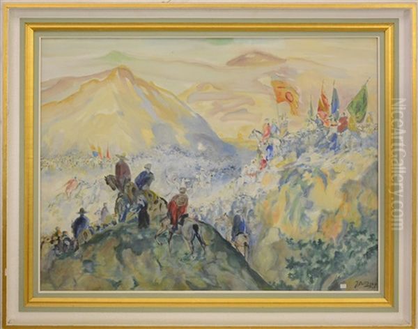 Combat Oriental Oil Painting by James Bertrand