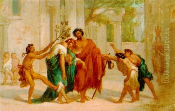 Die Verspottung Des Diogenes Oil Painting by James Bertrand