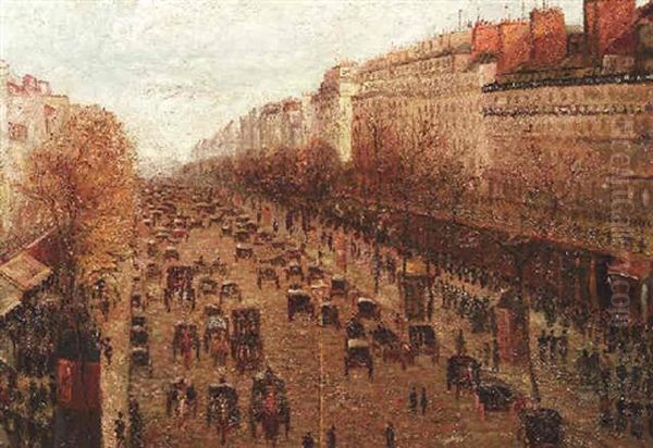Blick Auf Die Herbstliche Rue Du Montmarte In Paris Oil Painting by Paulin Andre Bertrand