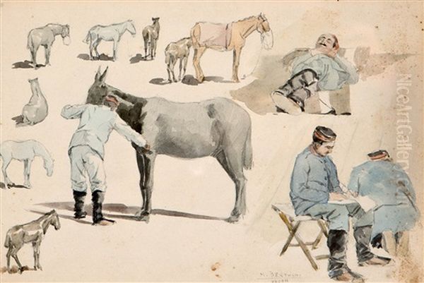 Militares Y Caballos Oil Painting by Mariano Bertuchi