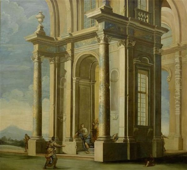 Grosse Architekturvedute Mit Figurenstaffage Oil Painting by NIcola Bertuzzi
