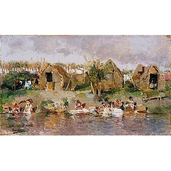 Lavanderas En El Manzanares Oil Painting by Aureliano de Beruete y Moret