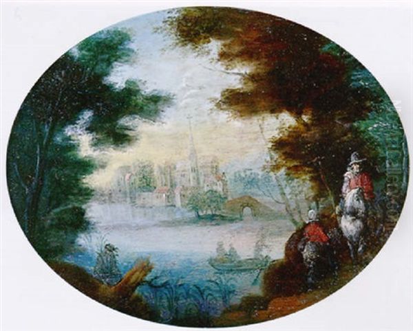 Payage Fluvial Avec Cavalier Oil Painting by Karel Beschey