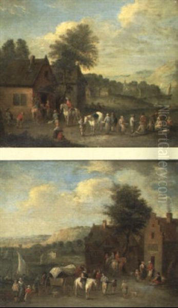 Scene Villageoises Animees Oil Painting by Karel Beschey