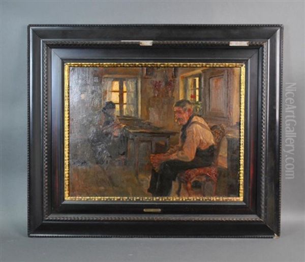 An Interior Genre Scene Oil Painting by Hans Best