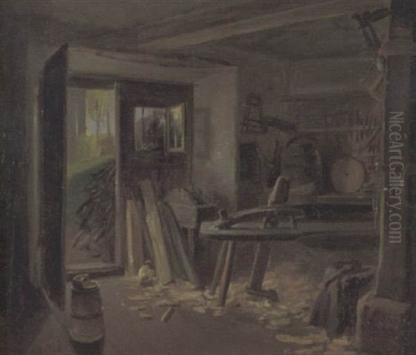 Werkstat Mit Offener Aussentur Oil Painting by Ignaz Beth
