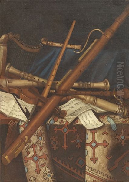 Natura Morta Con Strumenti Musicali Oil Painting by Bonaventura Bettera