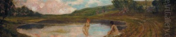 Bagnanti Oil Painting by Mario Giuseppe Bettinelli