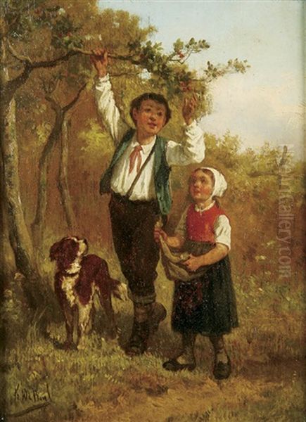 Picking Cherries (+ Leap Frog; Pair) Oil Painting by Frans De Beul