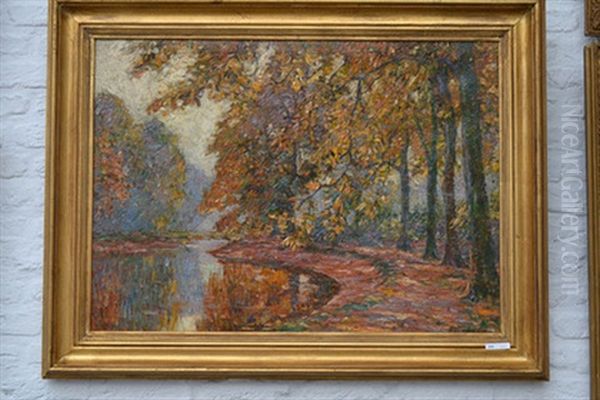L'etang Du Parc Oil Painting by Alphonse van Beurden Sr.